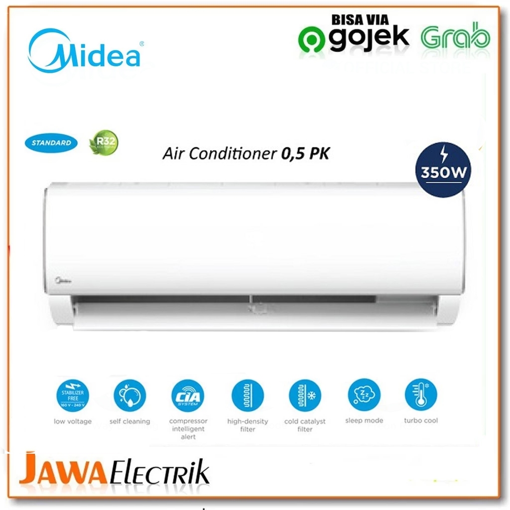 Ac Midea 1/2PK 3/4 Pk 1PK + Pasang Midea - Low Watt Super dingin