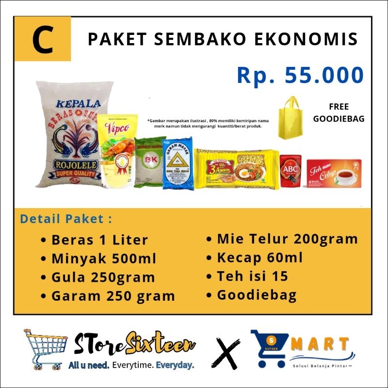 

Paket Sembako Ekonomis 50 Ribuan C Free Goodiebag / Paket Sembako Murah