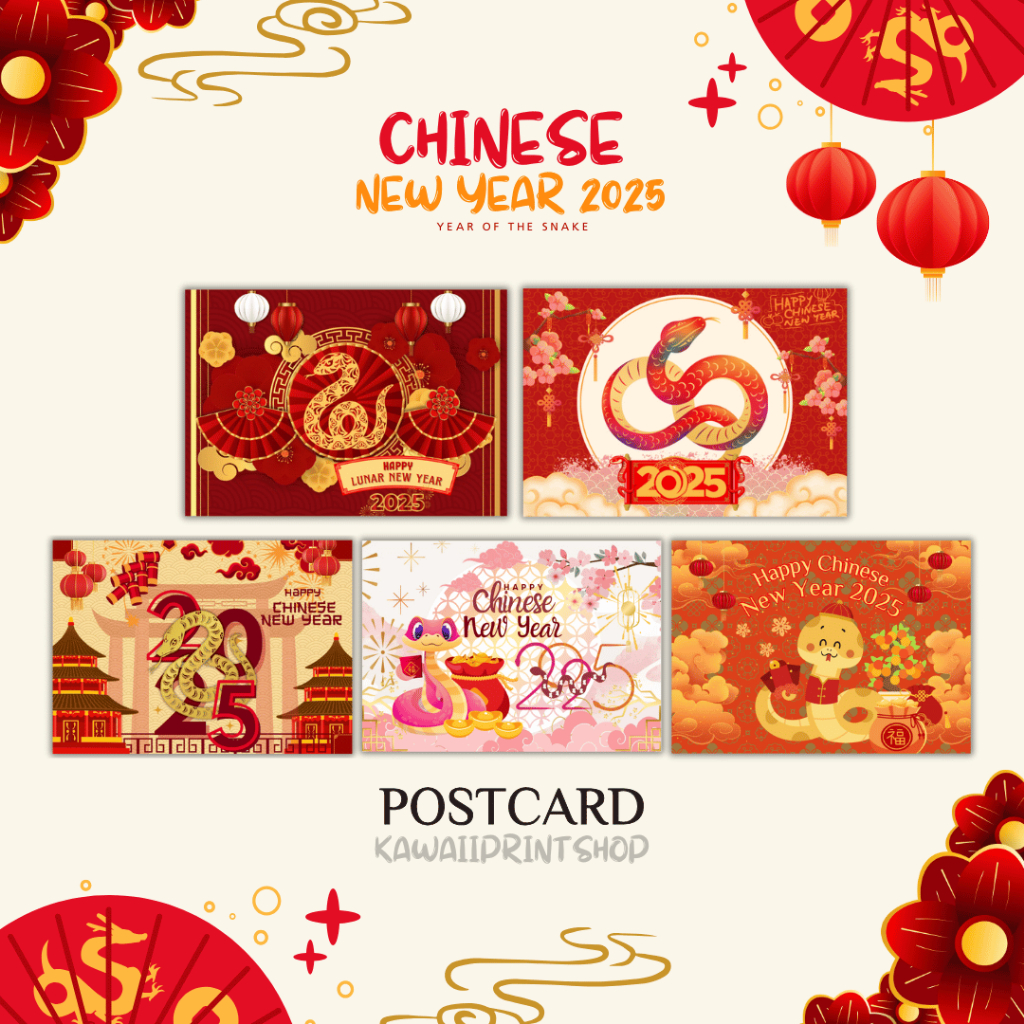 

Chinese New Year Postcard | Postcard Imlek Ular 2025 | Kartu Pos Chinese New Year Tahun Ular 2025
