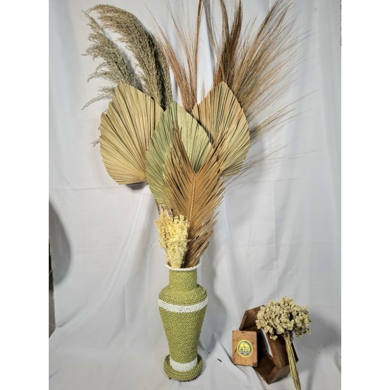 Bunga dekorasi ruangan , bunga sudut ruang tamu , bunga hiasan , paket bunga +vas tali mendong40cm