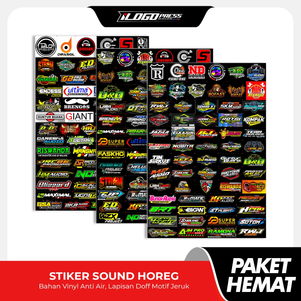 

Stiker Sound System - PAKET Isi 55/56/63 Sticker - VINYL ANTI AIR - Brewog Brengos Faskho