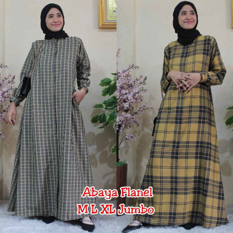 Gamis Flanel Semiwool Garment, Gamis Kotak Kotak Premium
