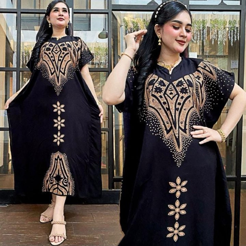 daster lowo hitam motif bunga
