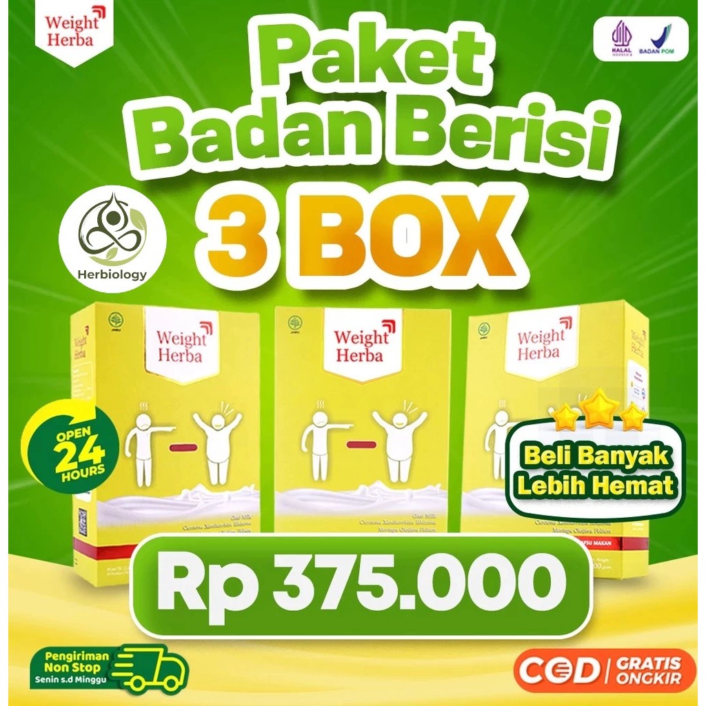 

Paket 3 Box Weight Herba Susu Kambing Tingkatkan Nafsu Makan & Penggemuk Badan Alami Isi 200gr