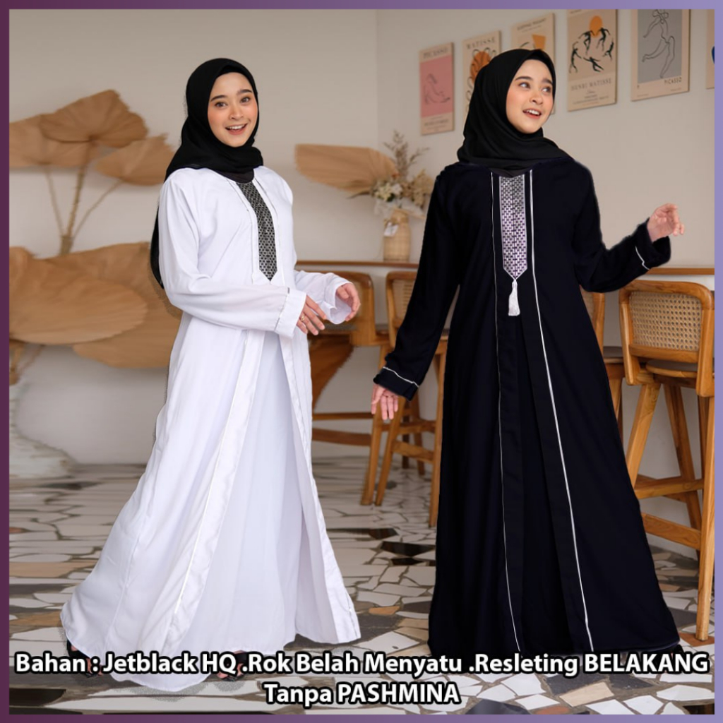 ABAYA Turki 799 Hitam Putih MADINNA BORDIR Silver variasi arabian dress