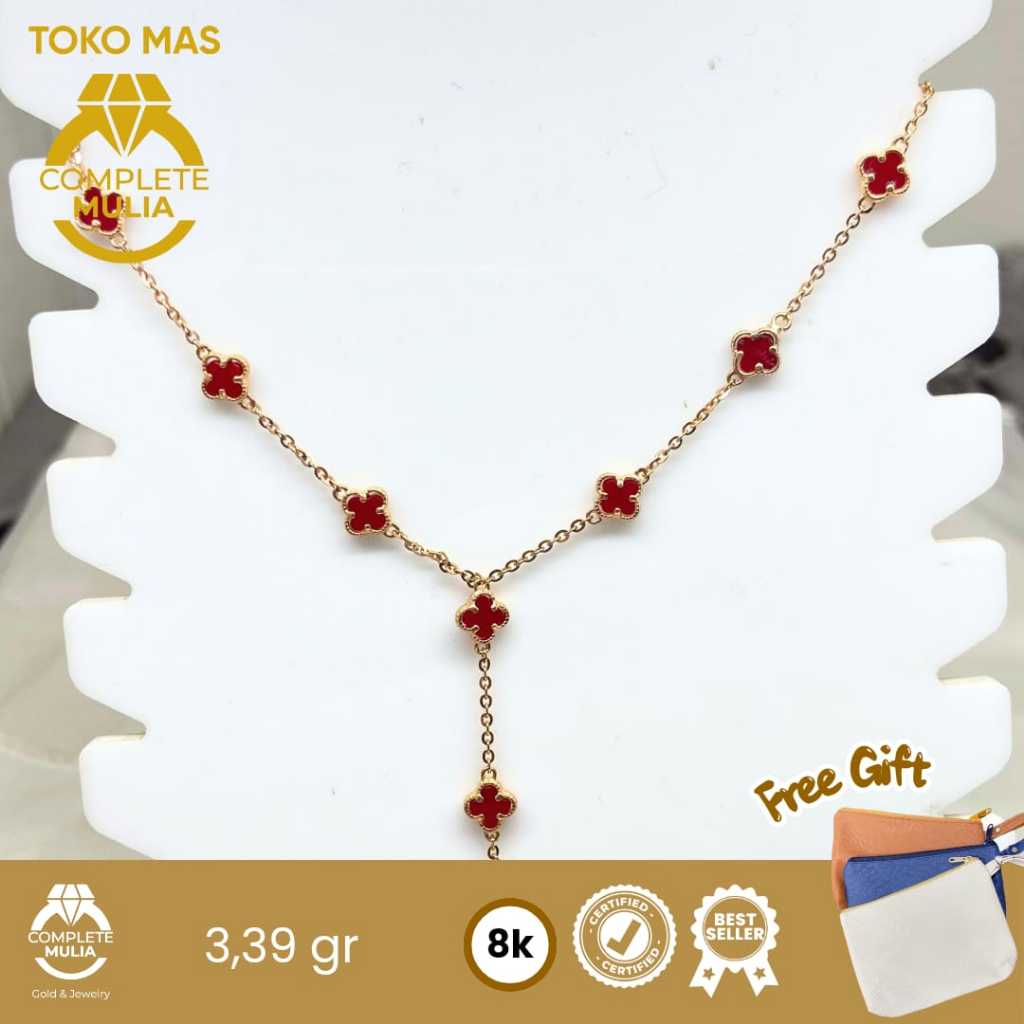 Kalung Emas Dewasa Rante Tiffany Cor Bunga Cat Merah 8k Complete Mulia