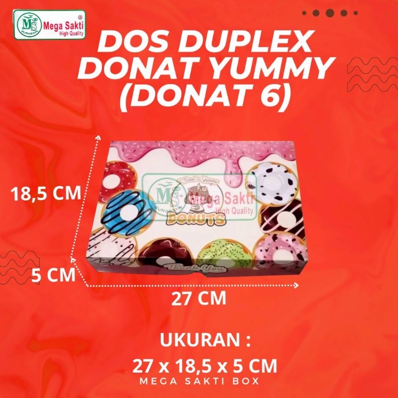 

(ISI 10 PCS) DOS / DUS DUPLEX KUE DONAT MOTIF YUMMY ISI 6 UK 27 X 18,5 X 5 CM / Kardus Box Kotak Hampers