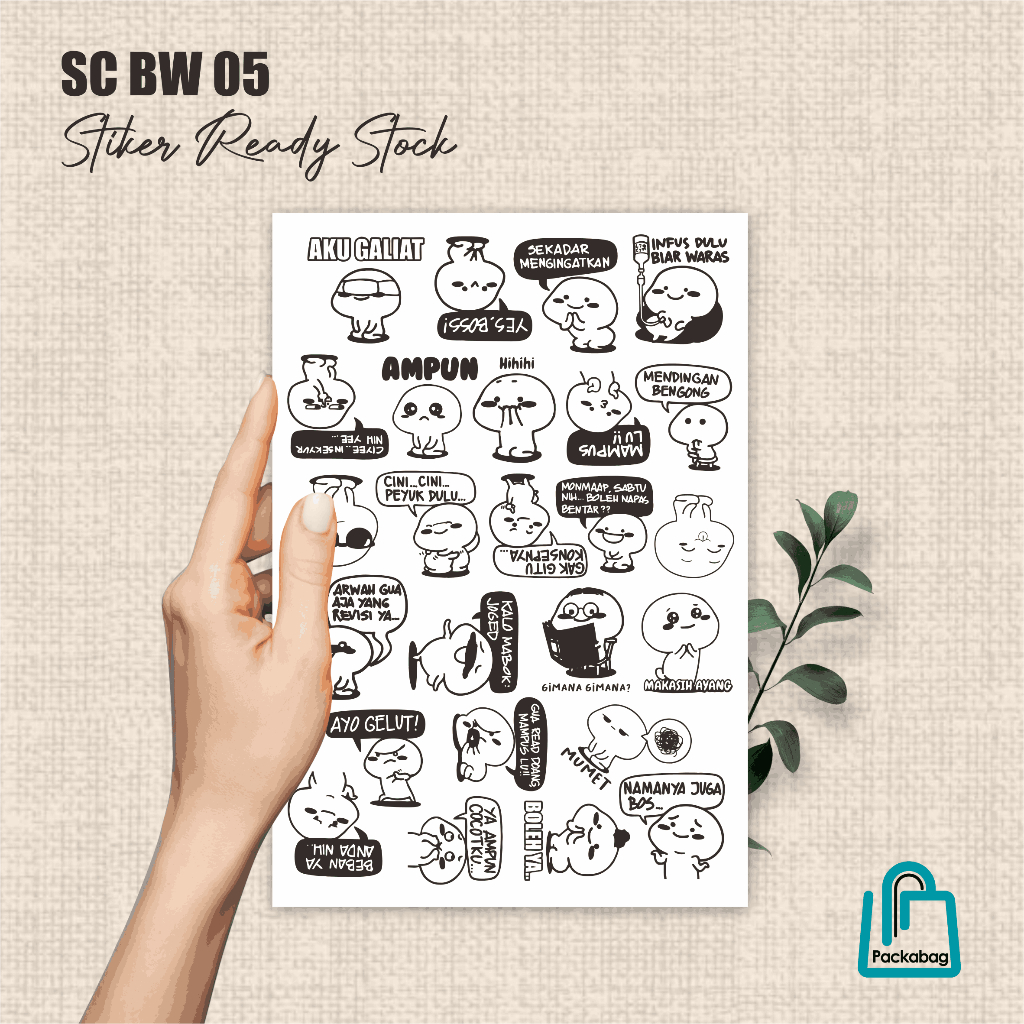 

STIKER WA PENTOL VIRAL – DESAIN KARTUN LUCU HITAM PUTIH | READY STOCK