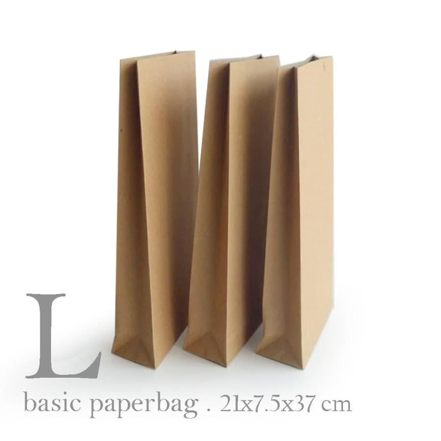 

25 Pcs Basic Paperbag Size Large Material Kraft Liner 150gr Ukuran 21x7.5x37 cm