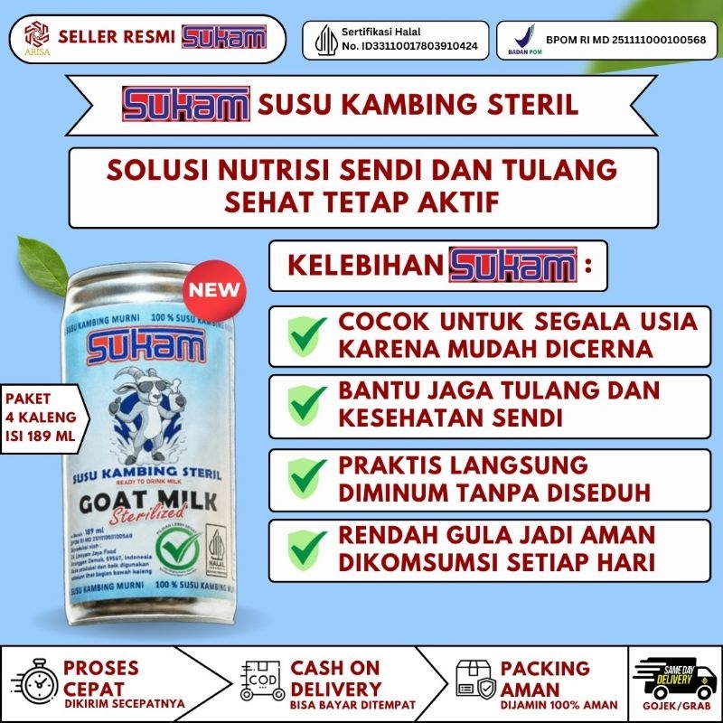 

Sukam Susu Kambing Steril 100% Siap Minum - Paket 4 Kaleng