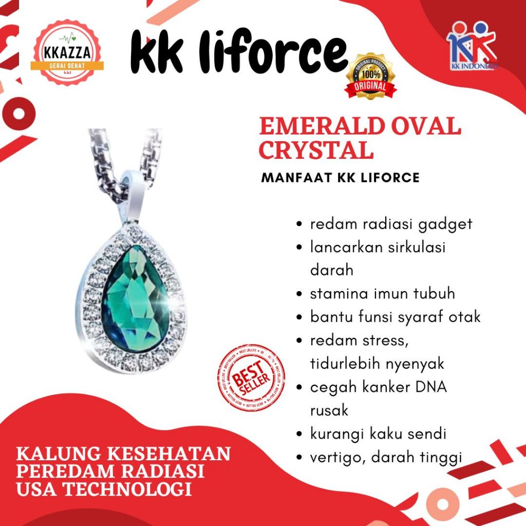 KK Liforce Peredam Radiasi Elektomagnetik Oval Crystal Series  Kalung Kesehatan KKL Emerald Oval Cry