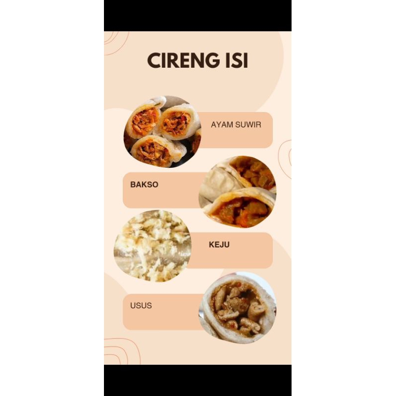 

Cireng isi ayam suwir/bakso/jando/keju/usus