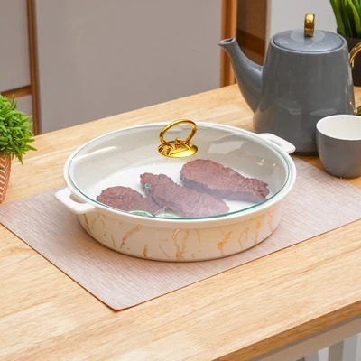 Formia Round Casserole Marble 13 Inc With Rak Wadah Saji