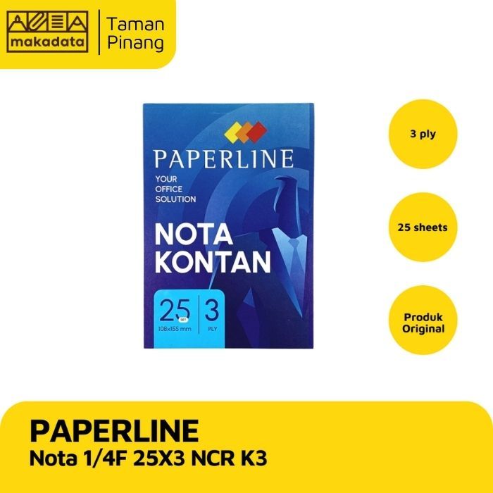 

PAPERLINE NOTA 1/4 FOLIO / KONTAN KECIL 3 PLY PAPERLINE 25 LEMBAR (1PCS)