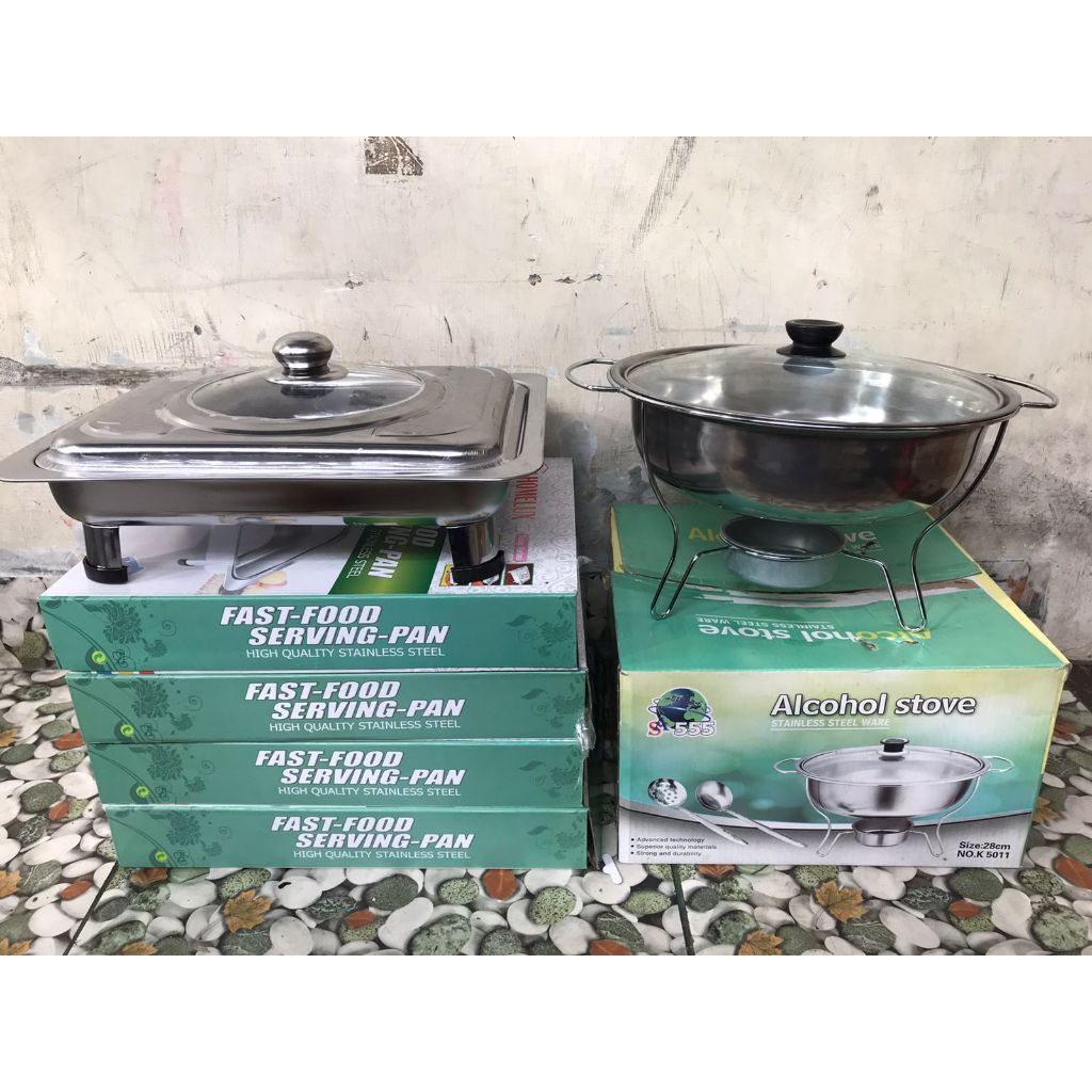 CHS Paket Hemat 4pcs Fast Food Dish Prasmanan dan 1pc Prasmanan Bulat Alcohol Stove Lengkap Sesuai F