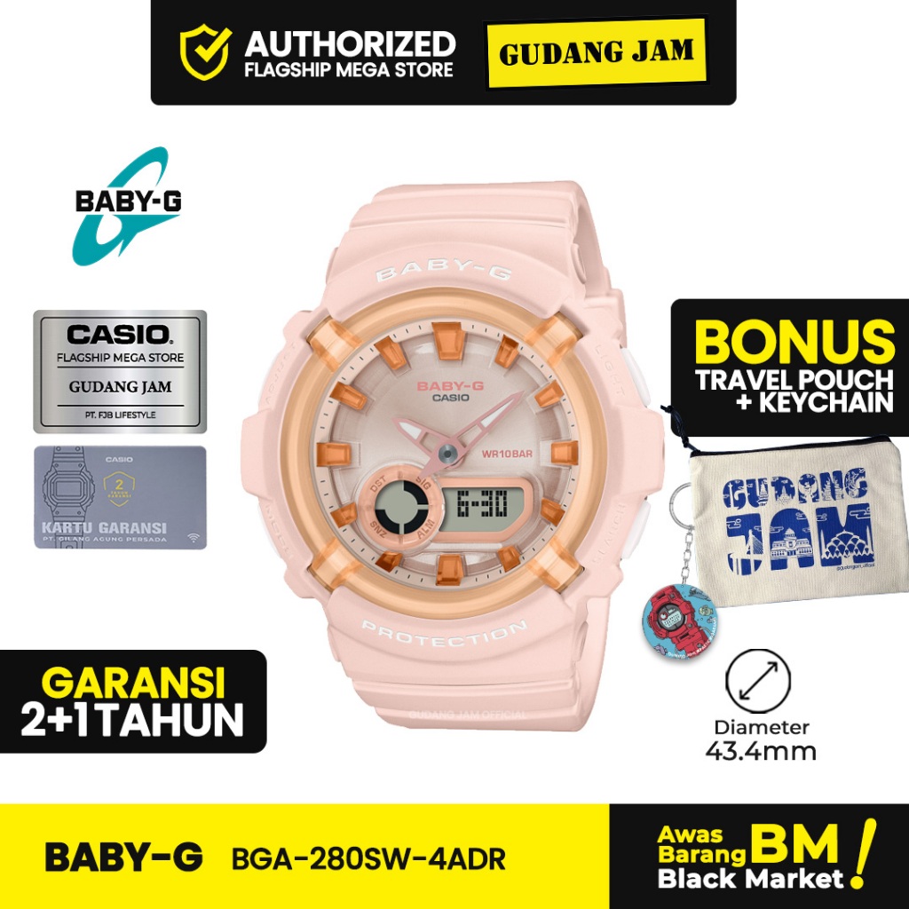 Baby-G Jam Tangan Wanita BGA-280SW-4ADR BGA-280SW-4A Pink Analog-Digital Strap Resin