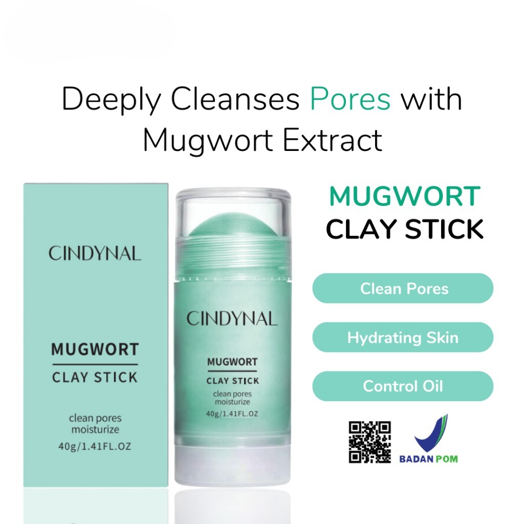 BPOM CINDYNAL MUGWORT Clay Stick Cleansing Clay Mask Anti Pores & Acne Mud 40g Masker Wajah Wash off