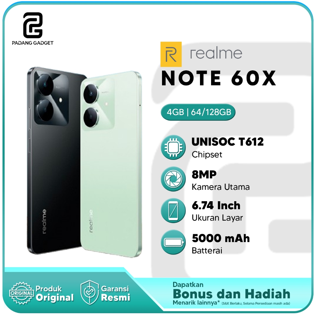 Realme Note 60x 4+4/64GB Hp Murah Termurah Android Smartphone Original Garansi Resmi