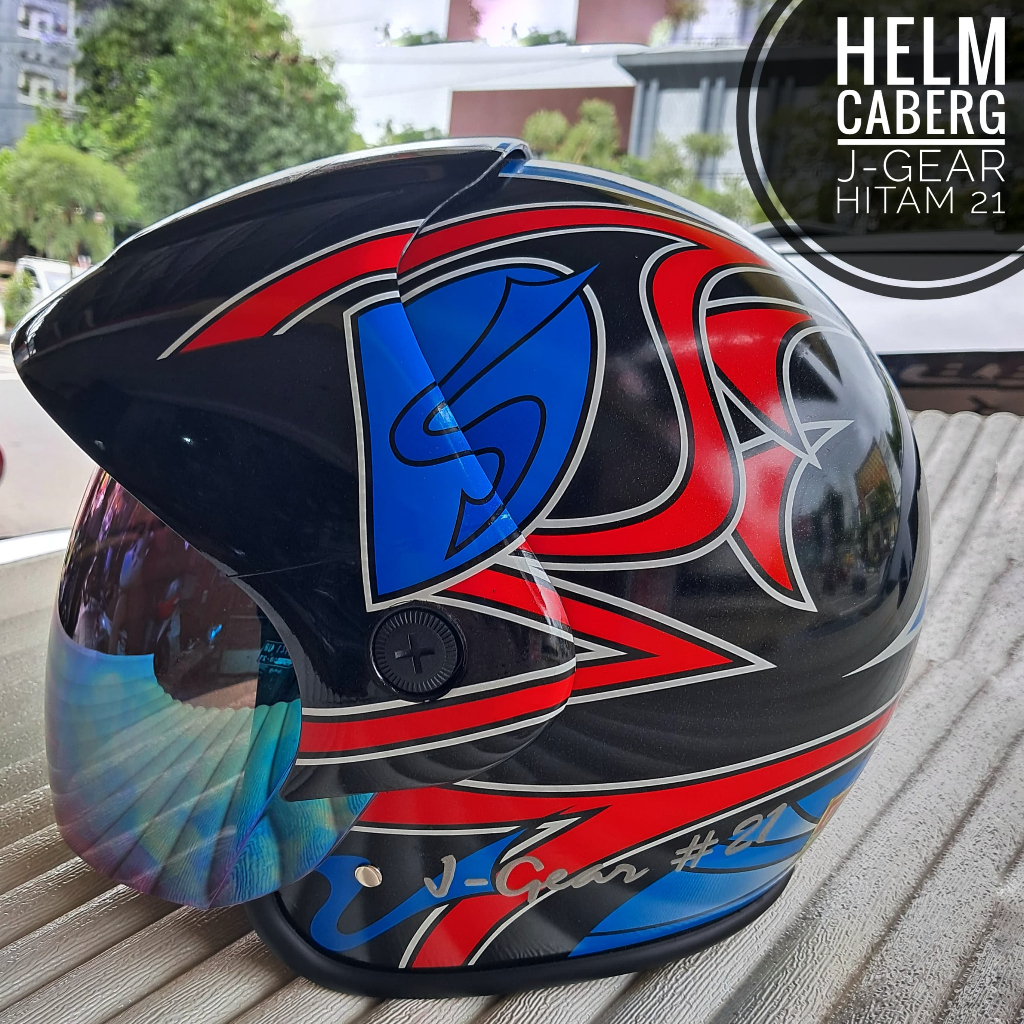 Helm Caberg Hitam J-Gear #21 Kaca  pelangi SALE OBRAL STOK