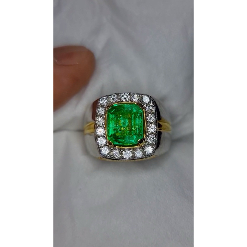 HQ NATURAL ZAMRUD COLOMBIA EMERALD BERYL 3.3 CT Serty GRI Gold Diamond Ring