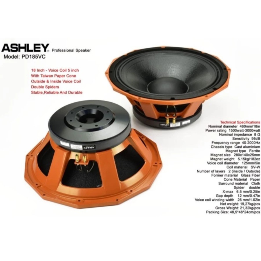 Speaker Component Ashley PD 185VC 18 inch Original Ashley PD185VC