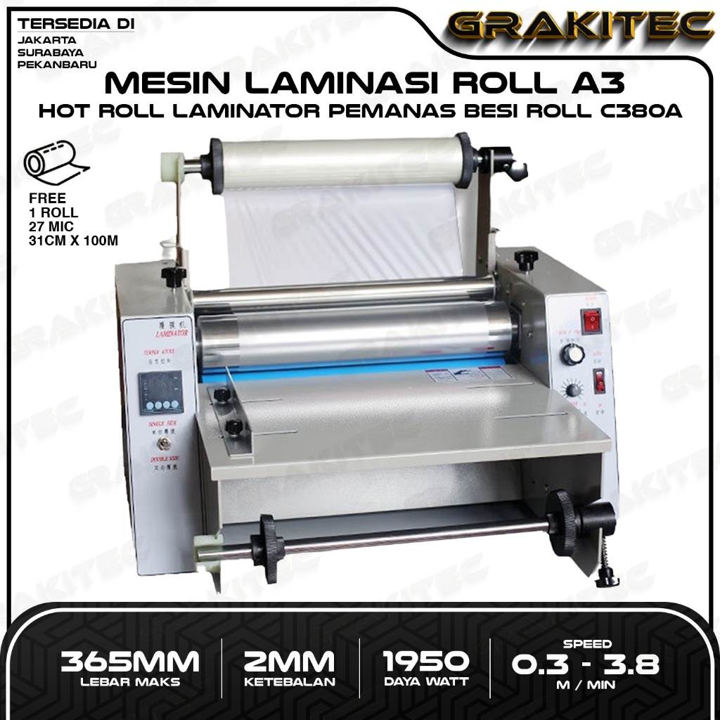 

Grakitec Mesin Laminating Roll A3 C380A | C380C - Hot Roll Laminator Pemanas Besi Roll Besar