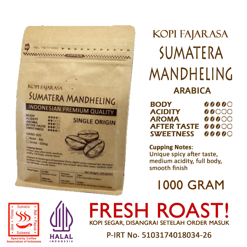 

Kopi Fajarasa Sumatera Mandheling Biji Kopi Arabica 1 kg