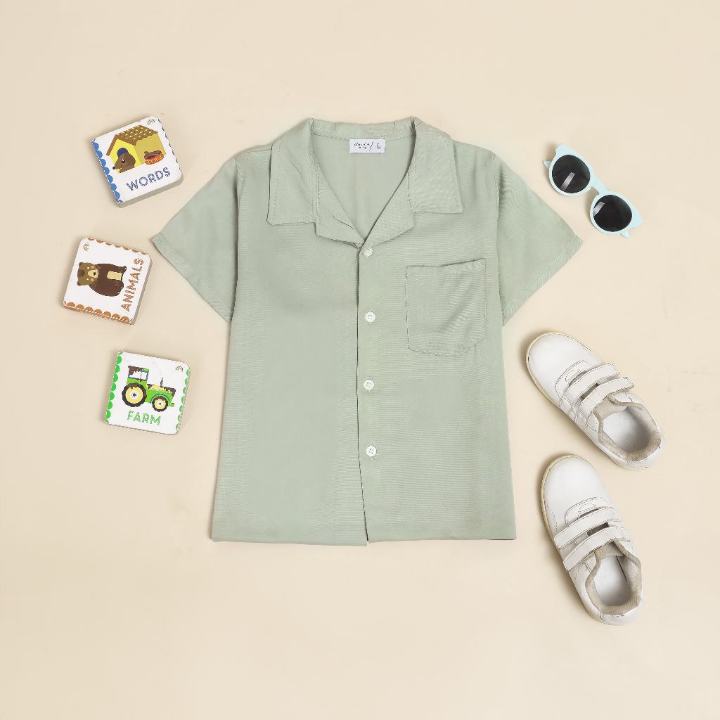 [AKIRA] Kemeja Rayon Anak Sage Green Usia 2-12 Tahun Premium Cotton Twill