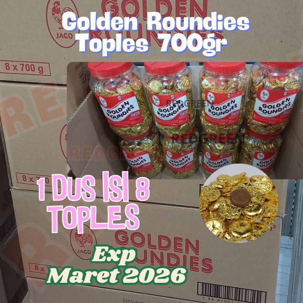 

Coklat Coin Full Milk Jago Golden Roundies toples 700gr 1 dus isi 8 toples cokelat full milk golden roundies 1 karton isi 8 toples 700gram