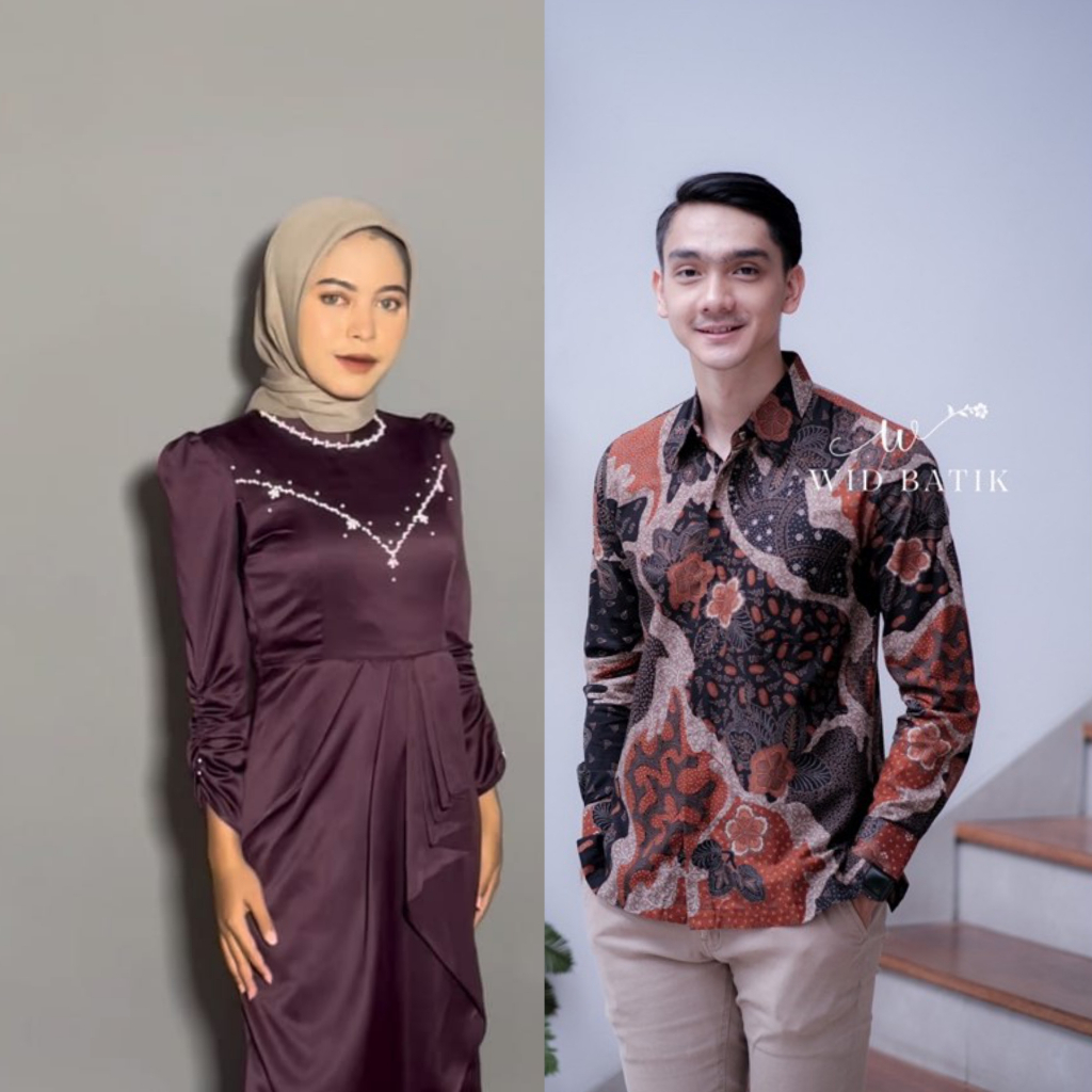 TERBARU COUPLE RASHIQA DRESS BURGUNDY BAJU PASANGAN KONDANGAN DRESS SATIN SILK LEBARAN COUPLE