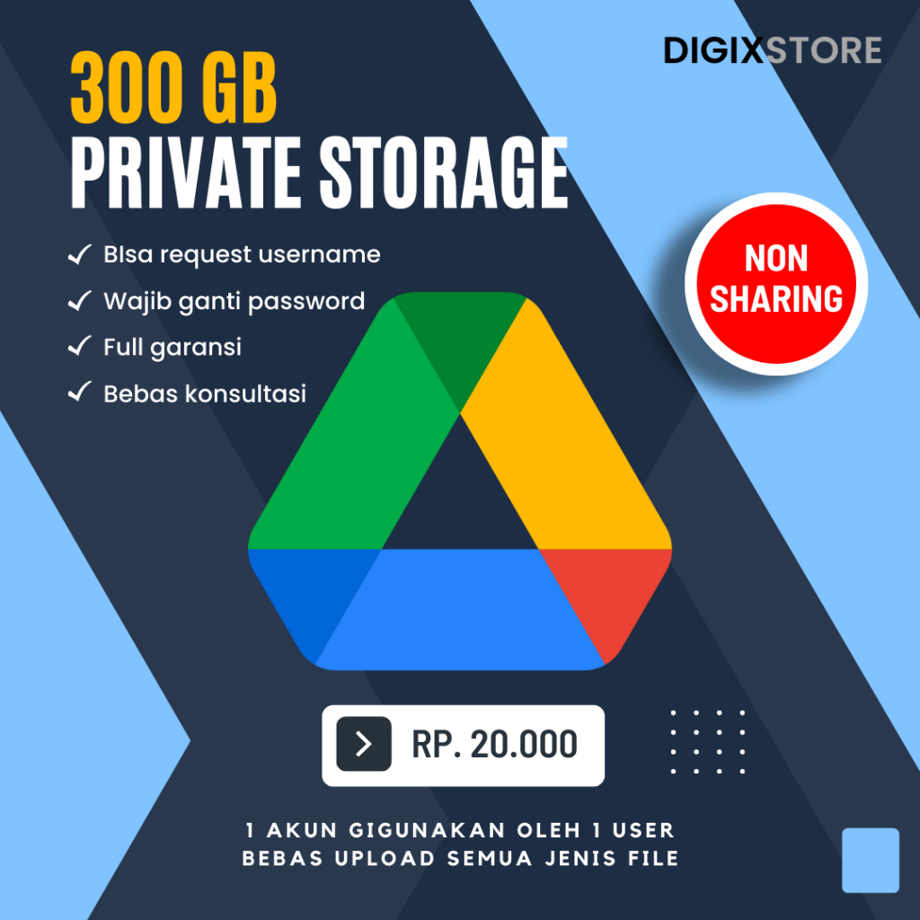 Google Drive Unlimited Max 300GB Private Storage Lifetime Bergaransi Resmi
