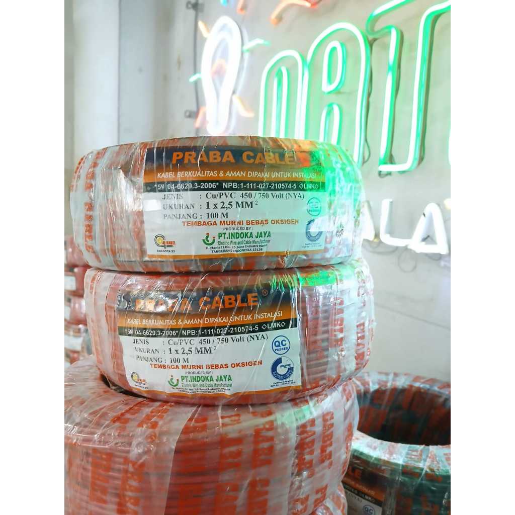 KABEL NYA 1 x 2,5 @ 100M, KABEL NYA 1X2,5 100 METER PRABA / KABEL INSTALASI TUNGGAL 1 ROLL