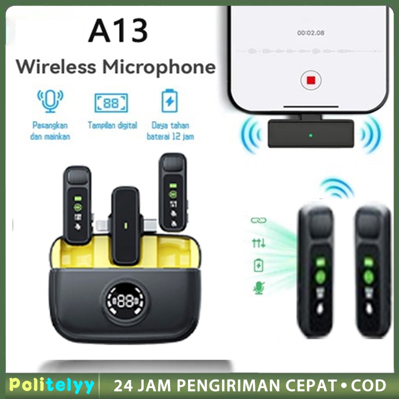 A13 Microphone Wireless Mic Wireless clip on Microphone youtuber suara jernih Mic bluetooth Tanpa ka