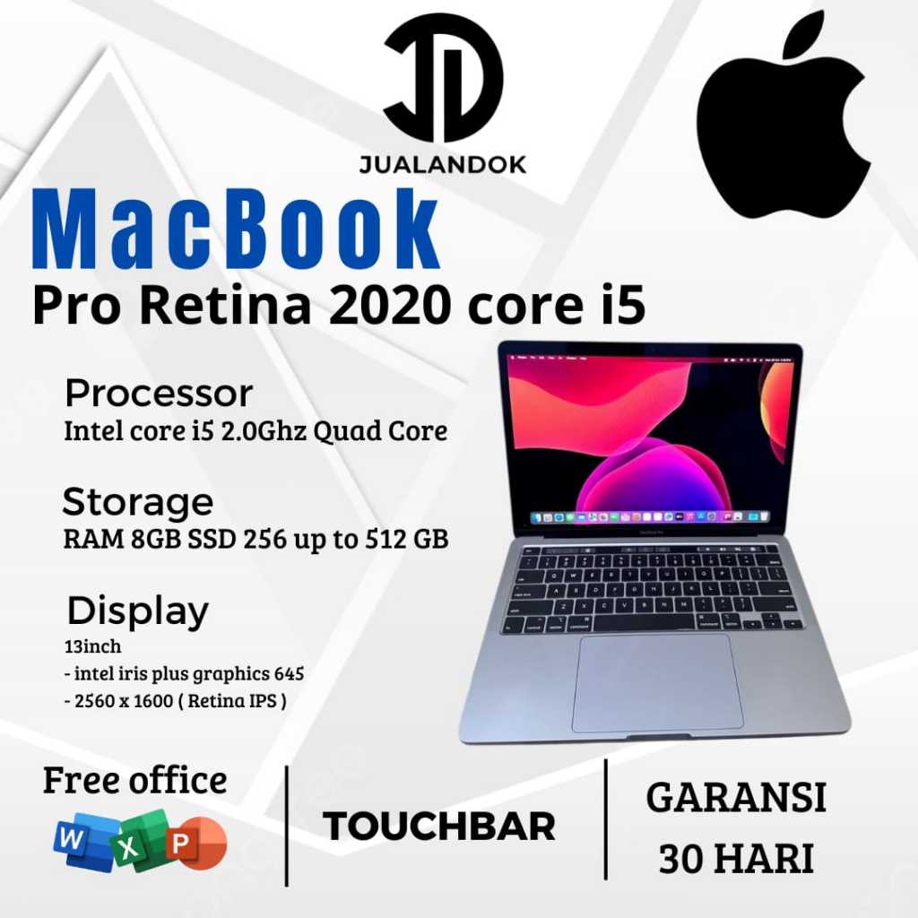 Macbook Pro Retina 13 inch 2020 Core i5 TOUCHBAR - RAM 16GB - SSD 512GB - 13.3 inch - Muluusss