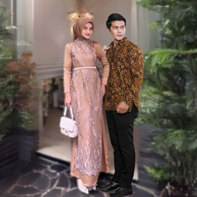 Set Couple Dress Savina Inner Outer Brukat Gamis Kondangan Couple Batik Baju Muslim Lebaran Couple