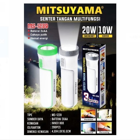 Senter Tangan LED Multifungsi Mitsuyama MS-1239 Pakai Baterai AA. Senter Tangan