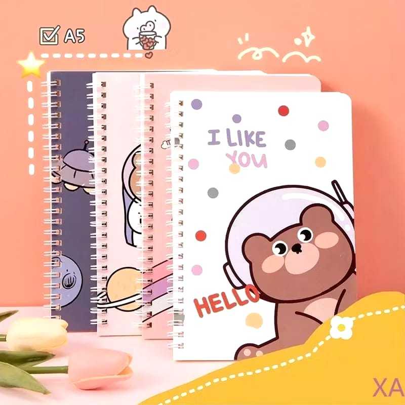 

4PCS - Notebook Buku Tulis Karakter Lucu Isi 60 Halaman Notebook Ring 4pcs Buku Catatan A5 Ring Motif Kartun Lucu