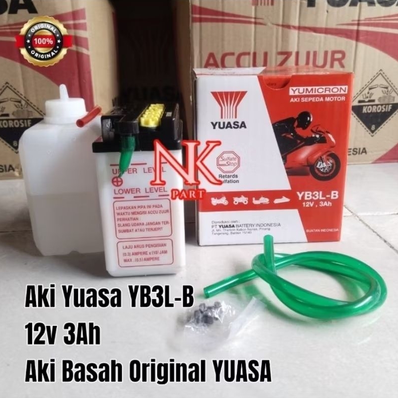 Aki Accu Motor Yuasa YB3L B Basah 12v 3Ah Original