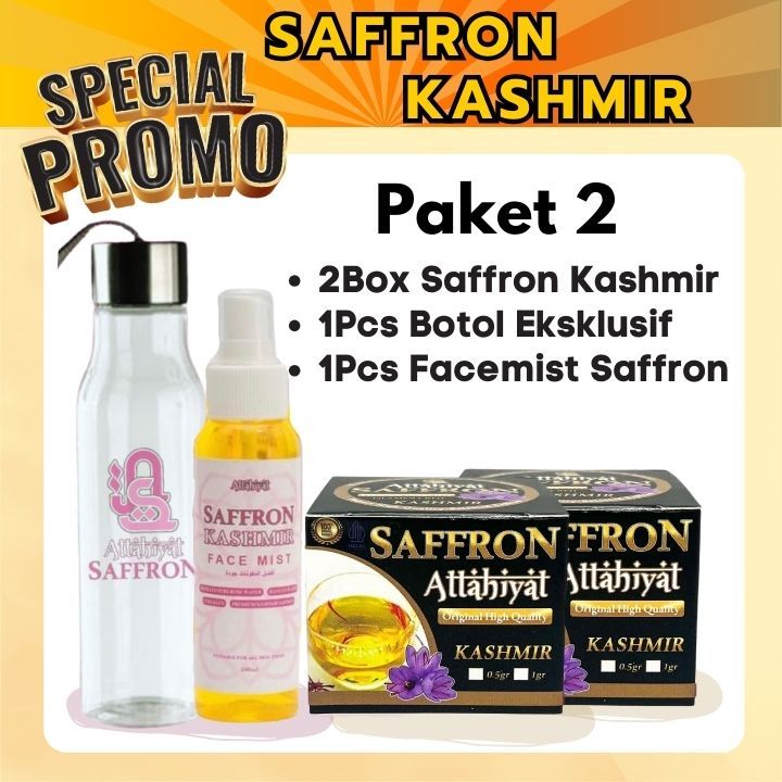 Attahiyat Saffron - [PAKET 2 KASHMIR + BONUS] Saffron Kashmir Finest Gold Kualitas Tertinggi