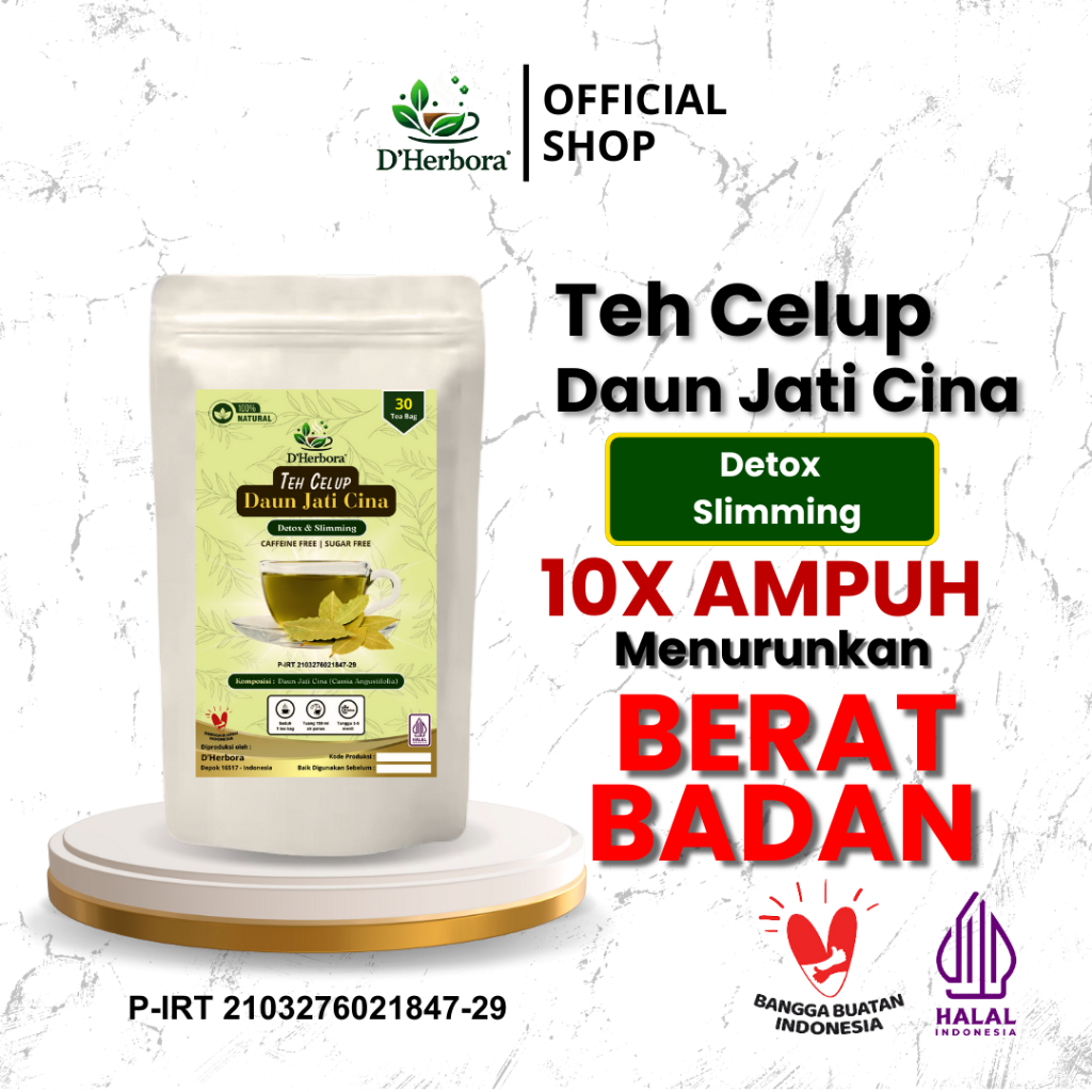 

D'HERBORA Teh Celup Daun Jati Cina Diet Pelangsing Detox Slimming Tea 100% alami herbal isi 30 bag