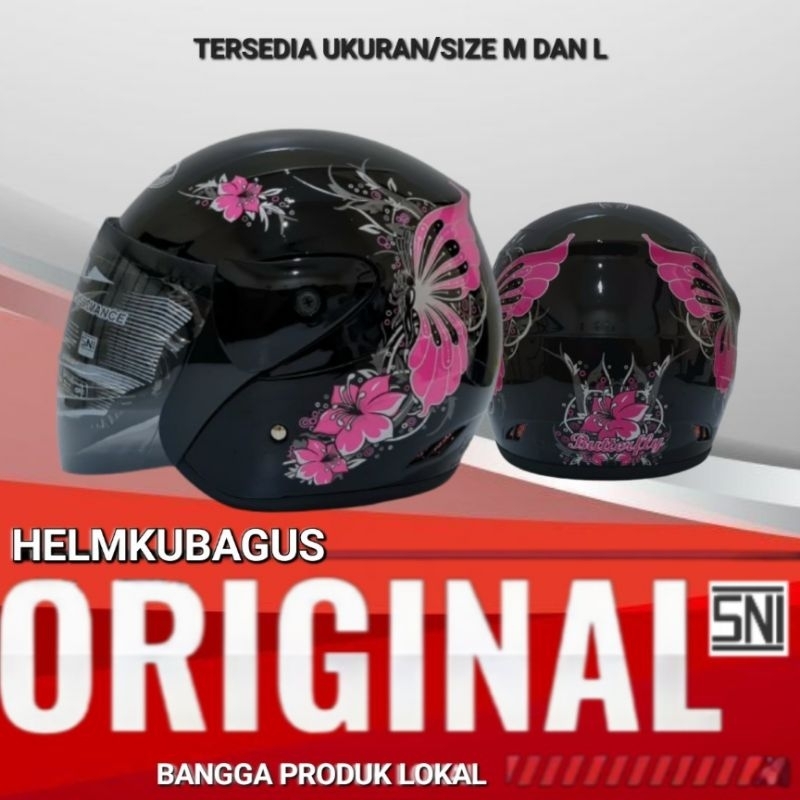 NEW HKB Helm Dewasa SNI Besar L Jumbo Cewek Cowok Kupu Bunga Hijab Half Face Snoopy Bunga Butterfly