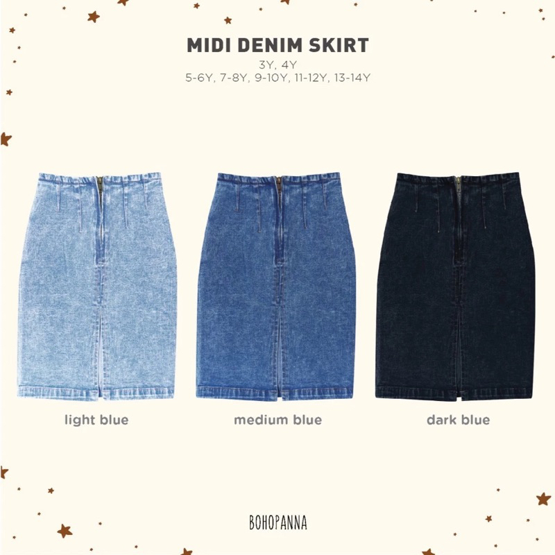 BOHOPANNA MIDI DENIM SKIRT -Rok Jeans Denim Sepan Anak Perempuan cr589