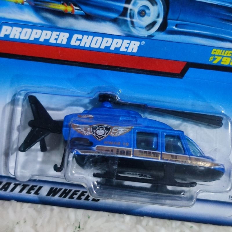 hw hotwheels propper chopper heli helikopter biru blue card lawas jadul