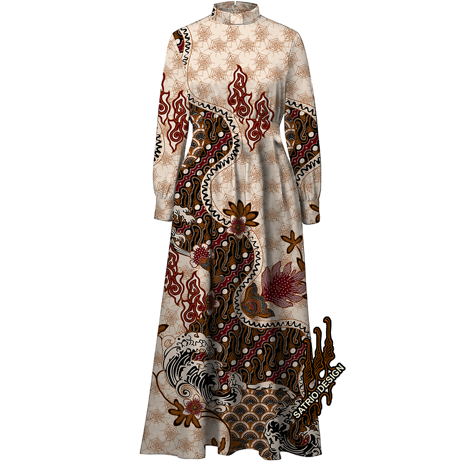 Satro Design Gamis Batik Premium Motif Jala Sutra Putih