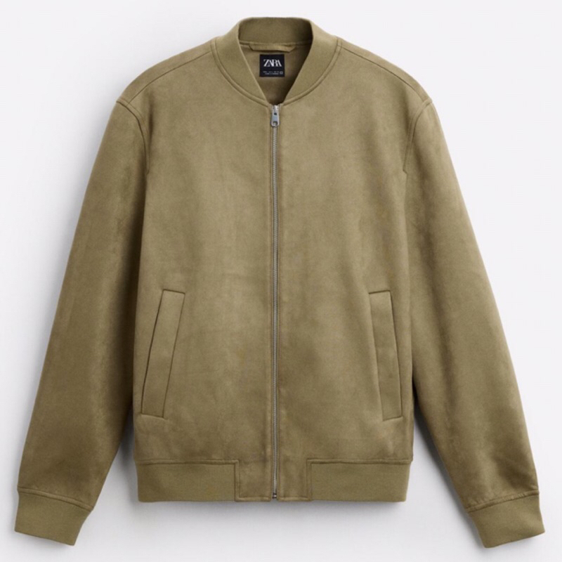 ZARA Men Jacket Faux Suede Bomber Jaket Pria Khaki