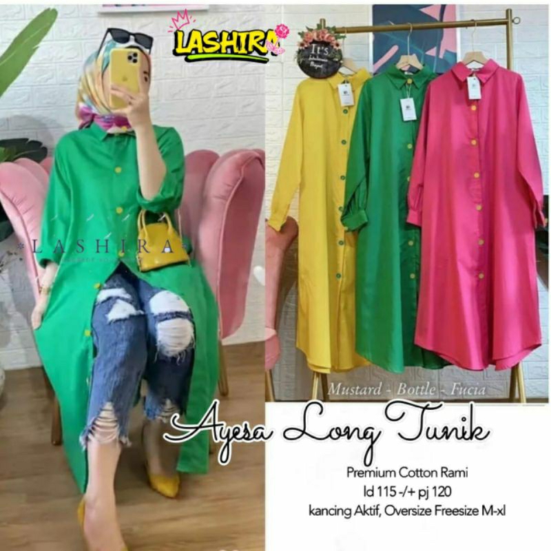 hijau emerald Ayesha Long tunik OVERSIZE ld 115 by Lashira