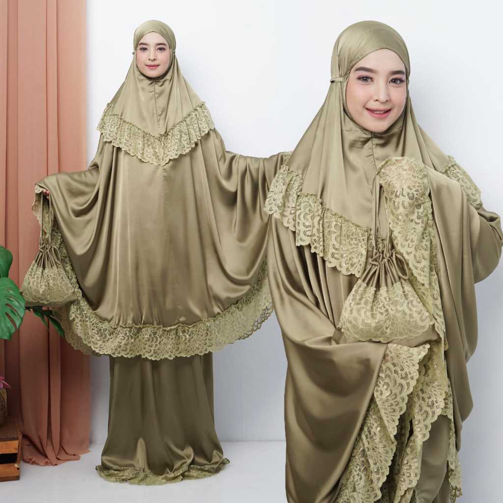 BaradiFashion || Mukena Alisha/Mukena Satin Silk Premium/Mukena Polos Renda Bahu/Mukena Lebaran