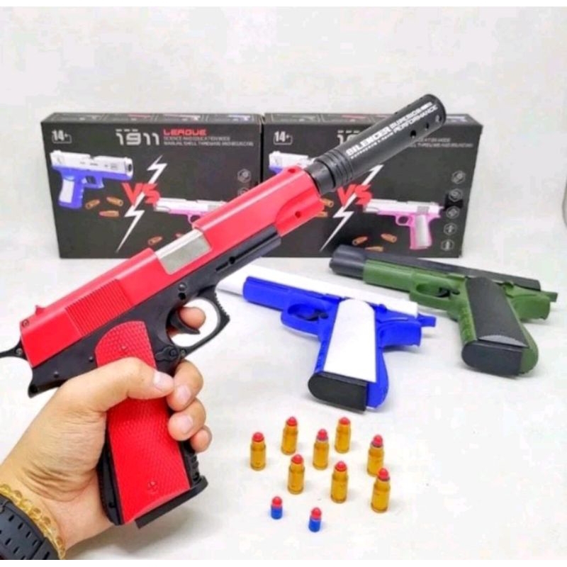 Flint gun Senjata Mainan Pistol Colt M1911 mainan Anak Tembak Tembakan Kokang Soft Bullet Gun Toy Pe