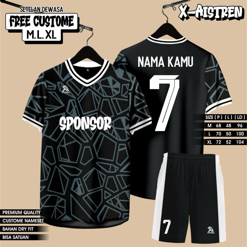 Baju Bola Sablon Nama + Nomor Jersey Bola Futsal Dewasa Kaos Futsal Pria Wanita