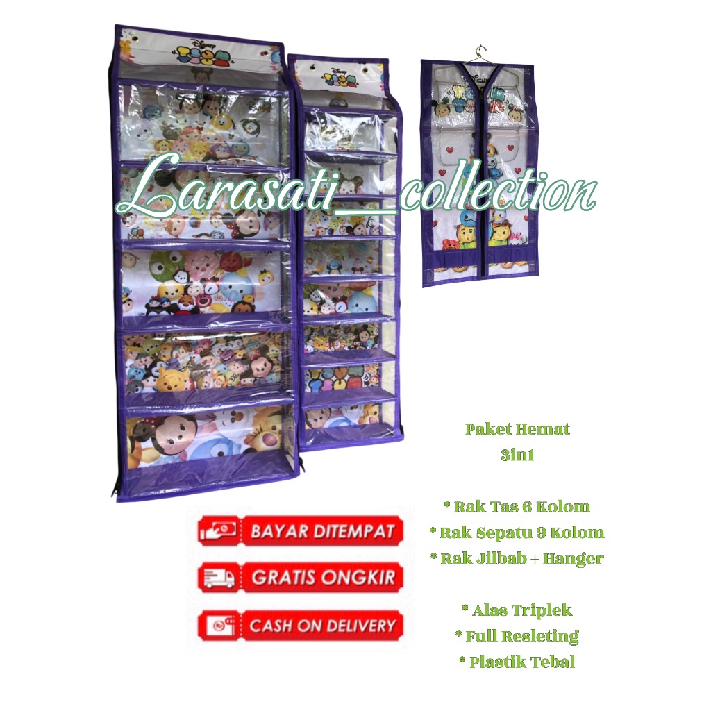(Alas Triplek) Rak Gantung Set 3in1 Karakter Rak Tas Rak Sepatu dan Rak Jilbab Alas Triplek Murah